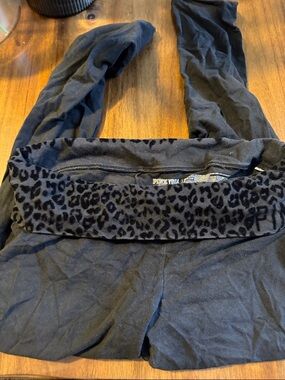PINK Black Velvet Leopard Fold-Over Yoga Pants